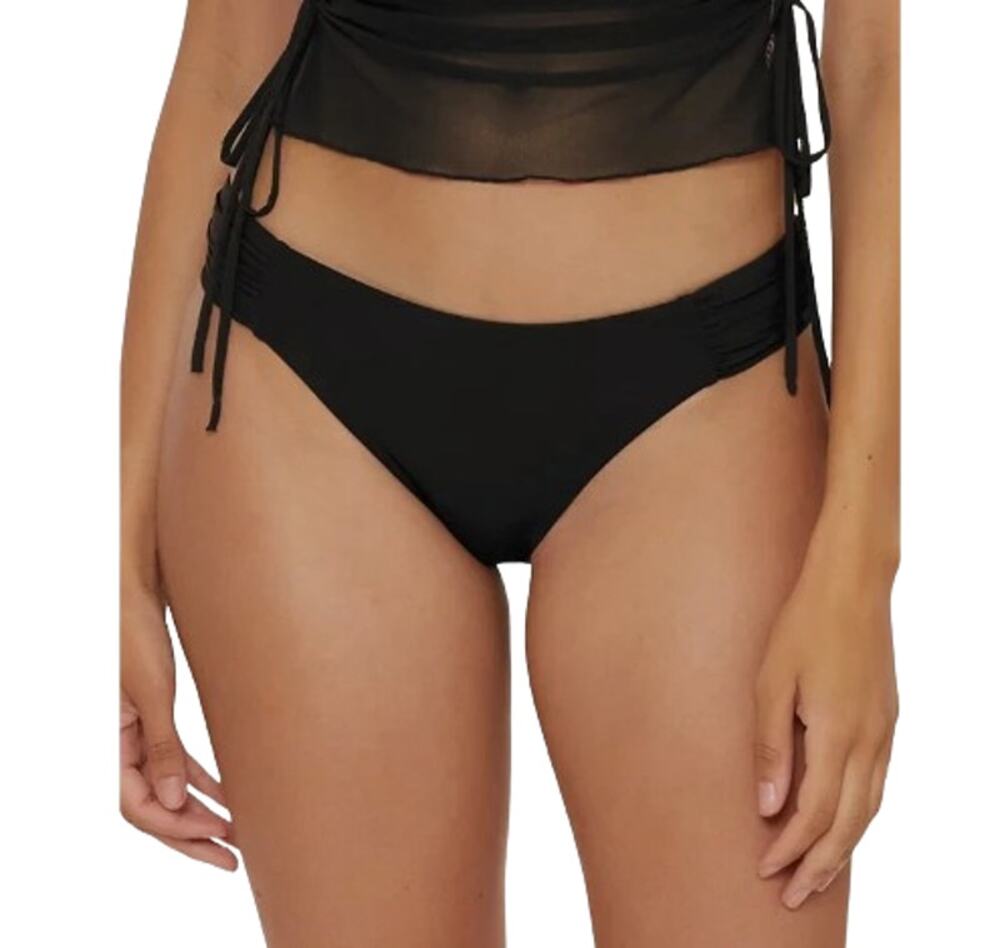 BECCA Women's Muse Side Ruched Bikini Bottoms Small Black Hipster NWT